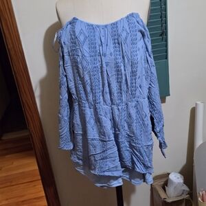 Light Blue Embroided Off-Shoulder Romper